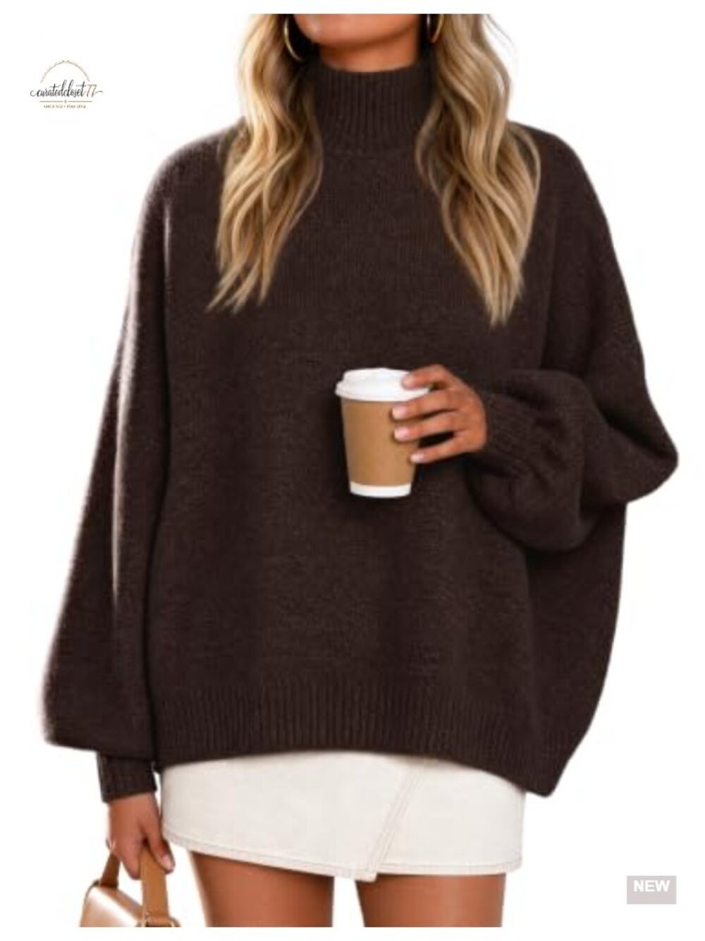 Oversized Turtleneck Sweater Fuzzy Knit Batwing Sleeve Pullover